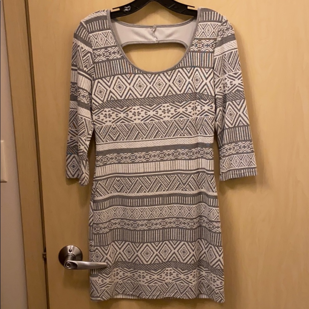 Grey+white super soft winter dress, open back